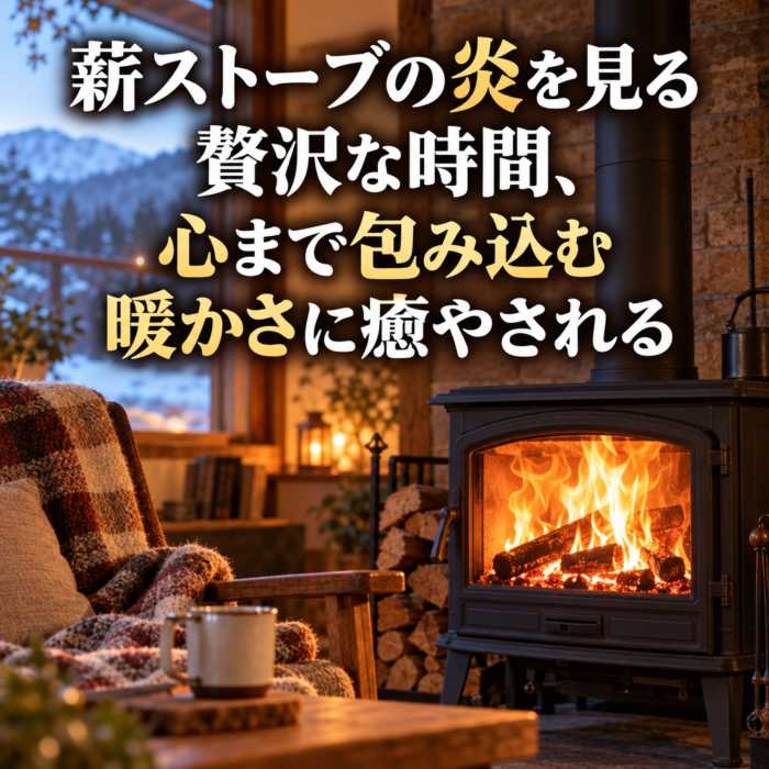 薪ストーブの炎を見る贅沢な時間、心まで包み込む暖かさに癒やされる